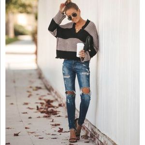 VICI Collection black/brown cropped sweater.